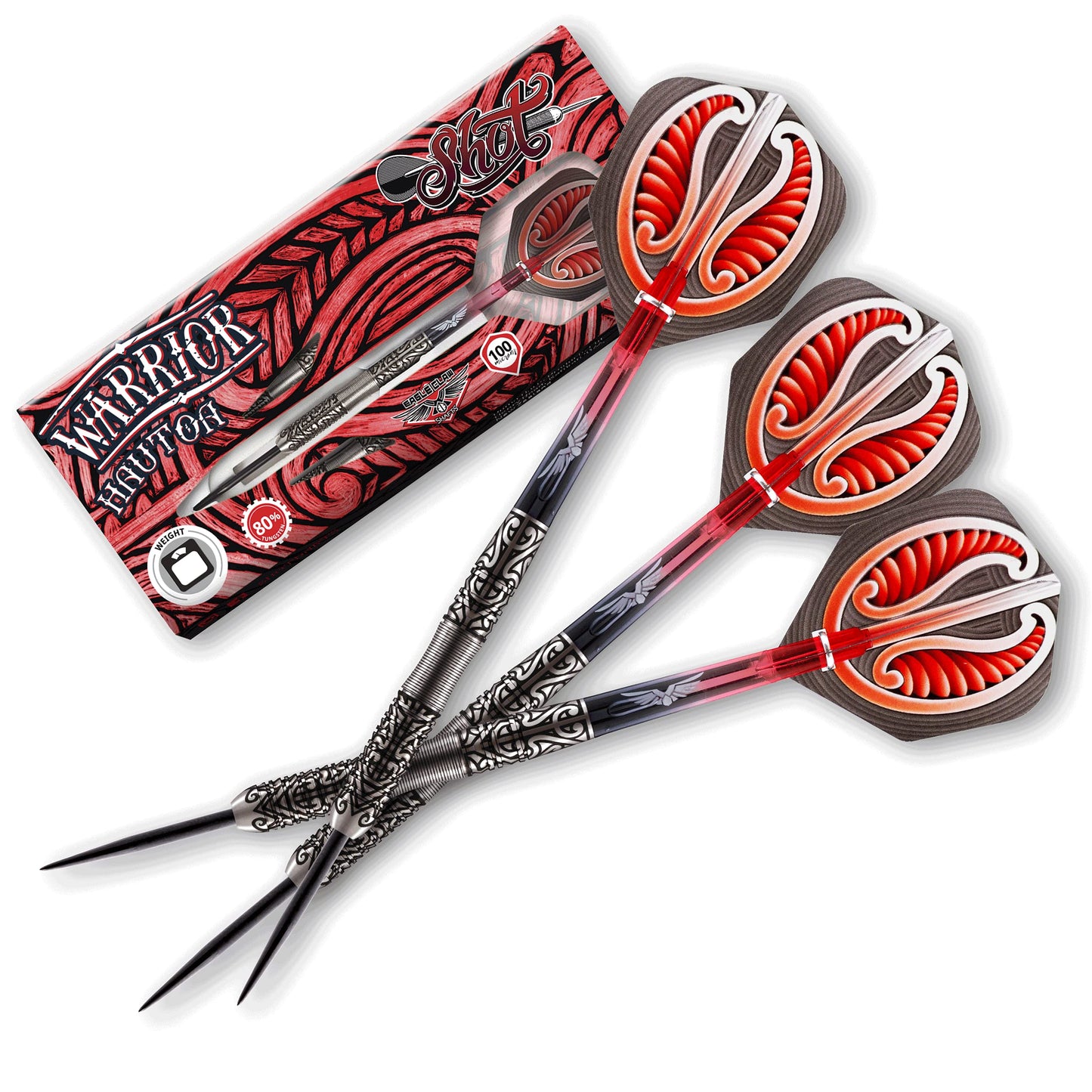 Shot! Darts Warrior Hautoa Steel Tip Dart Set-Centre Weighted 80% Tungsten Barrels