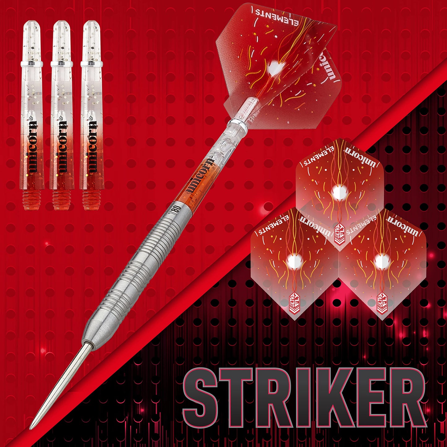 Unicorn Steel Tip Darts Set, Core Striker Series, 80 Percent Natural Tungsten Barrels, 20g, 21g, 22g, 23g, 24g or 25g