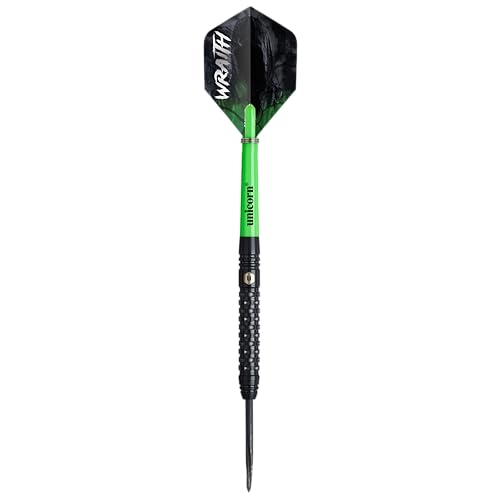 Unicorn Darts Set | Wraith | 90% Tungsten Barrels with Complex Milled Grip | Durable 100 Micron Ultrafly Flights | Black Steel Tip Volute Points