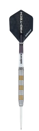 Unicorn Steel Tip Darts Set | Pro-Tech Style 1 | 90% Natural Tungsten Barrels with Golden Accents & Volute Points | 24 g