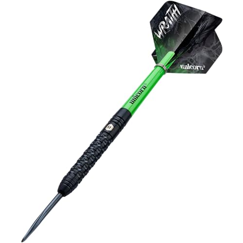 Unicorn Darts Set | Wraith | 90% Tungsten Barrels with Complex Milled Grip | Durable 100 Micron Ultrafly Flights | Black Steel Tip Volute Points