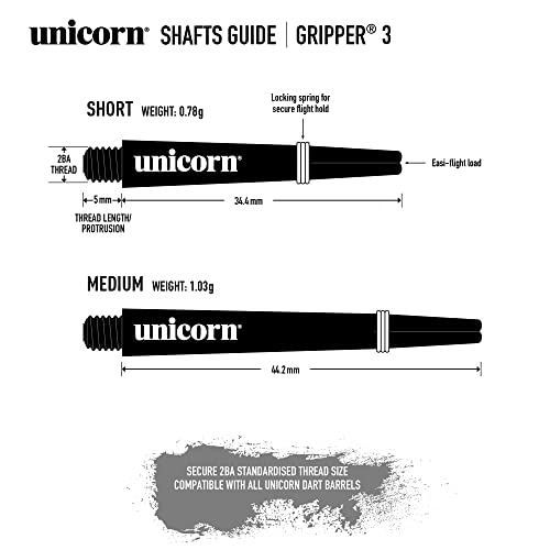 Unicorn Dart Shafts | Gripper 3 Value Pack | Durable Nylon | White | 15 Stems | Medium 44.2 mm