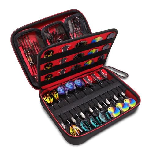 USA Gear XL Semi Hard Shell Dart Case - Storage Protective Case for 15 Piece Dart Set, Tips, Flights and Shafts, and More Accessories - Locking Foam Design for Soft and Steel Tips - Black