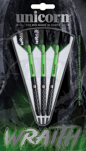 Unicorn Darts Set | Wraith | 90% Tungsten Barrels with Complex Milled Grip | Durable 100 Micron Ultrafly Flights | Black Steel Tip Volute Points