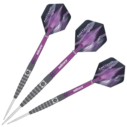 Unicorn Darts Set | Amethyst 90% Natural Tungsten Gripper Finish Barrels with Purple Accents & Laser Etched U Logo Hallmark | Steel Tip | 19 g, 20 g, 21 g, 22 g, 23g or 24 g