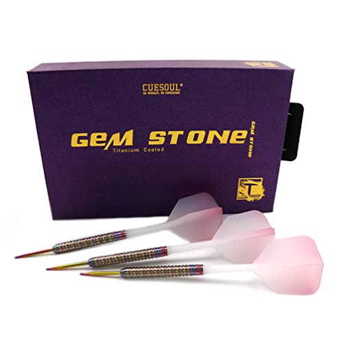 CUESOUL PINK/BLUE/GREEN GEM STONE 21g/22g Steel Tip 90% Tungsten Dart Set with Uniformity Titanium Coated and Gradient Color ROST Flights