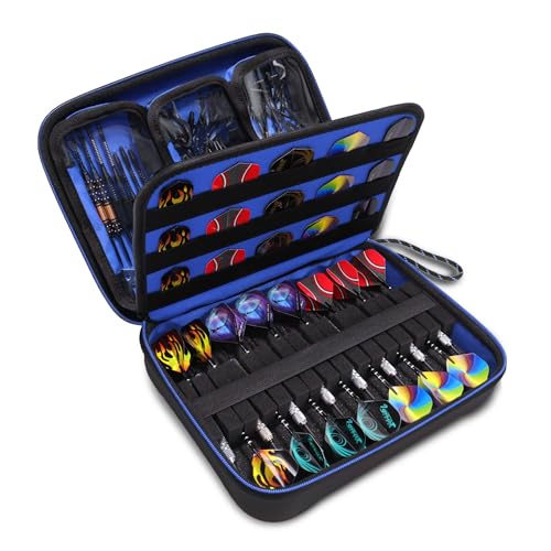 USA Gear XL Semi Hard Shell Dart Case - Storage Protective Case for 15 Piece Dart Set, Tips, Flights and Shafts, and More Accessories - Locking Foam Design for Soft and Steel Tips - Black