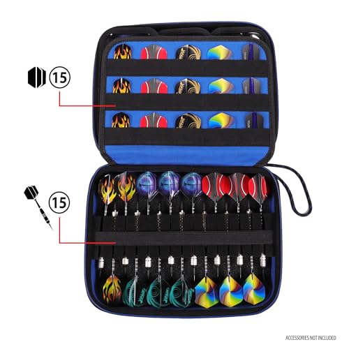 USA Gear XL Semi Hard Shell Dart Case - Storage Protective Case for 15 Piece Dart Set, Tips, Flights and Shafts, and More Accessories - Locking Foam Design for Soft and Steel Tips - Black