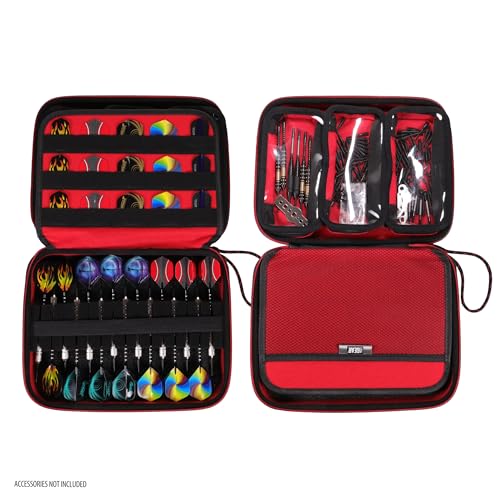 USA Gear XL Semi Hard Shell Dart Case - Storage Protective Case for 15 Piece Dart Set, Tips, Flights and Shafts, and More Accessories - Locking Foam Design for Soft and Steel Tips - Black