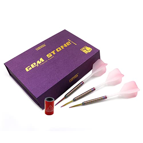 CUESOUL PINK/BLUE/GREEN GEM STONE 21g/22g Steel Tip 90% Tungsten Dart Set with Uniformity Titanium Coated and Gradient Color ROST Flights