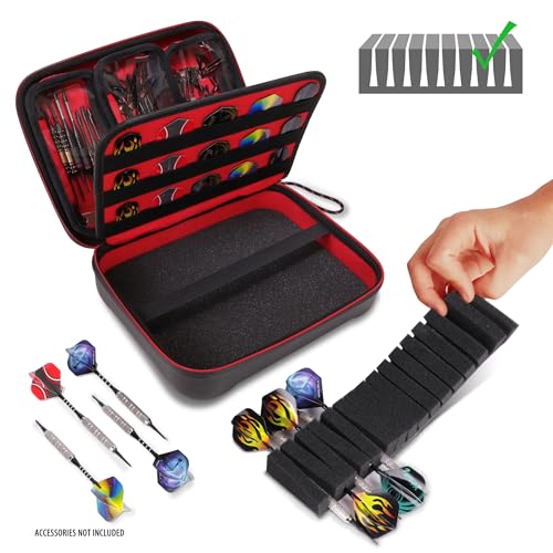 USA Gear XL Semi Hard Shell Dart Case - Storage Protective Case for 15 Piece Dart Set, Tips, Flights and Shafts, and More Accessories - Locking Foam Design for Soft and Steel Tips - Black