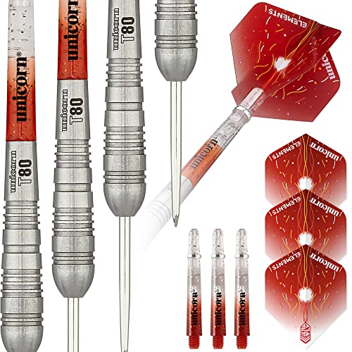 Unicorn Steel Tip Darts Set, Core Striker Series, 80 Percent Natural Tungsten Barrels, 20g, 21g, 22g, 23g, 24g or 25g