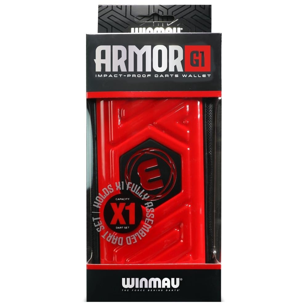WINMAU Armor G2 Darts Wallet - Red Darts Case Holds Fully Assembled Darts and Accessories - Impact Proof, Ultra-Durable and Secure