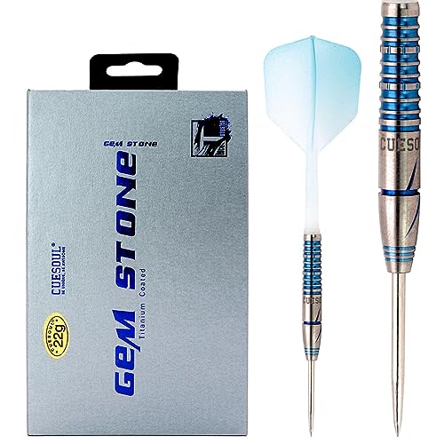 CUESOUL PINK/BLUE/GREEN GEM STONE 21g/22g Steel Tip 90% Tungsten Dart Set with Uniformity Titanium Coated and Gradient Color ROST Flights