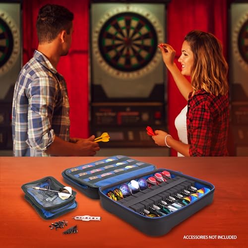 USA Gear XL Semi Hard Shell Dart Case - Storage Protective Case for 15 Piece Dart Set, Tips, Flights and Shafts, and More Accessories - Locking Foam Design for Soft and Steel Tips - Black