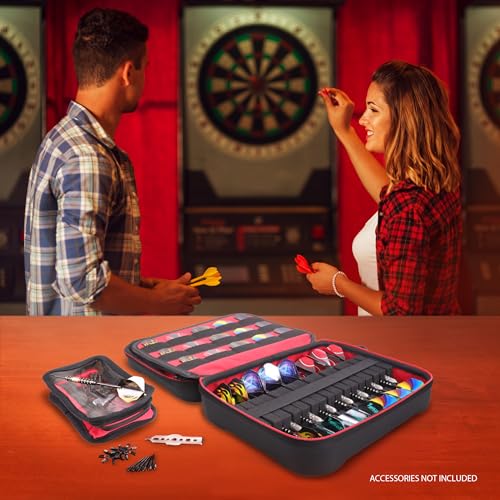 USA Gear XL Semi Hard Shell Dart Case - Storage Protective Case for 15 Piece Dart Set, Tips, Flights and Shafts, and More Accessories - Locking Foam Design for Soft and Steel Tips - Black
