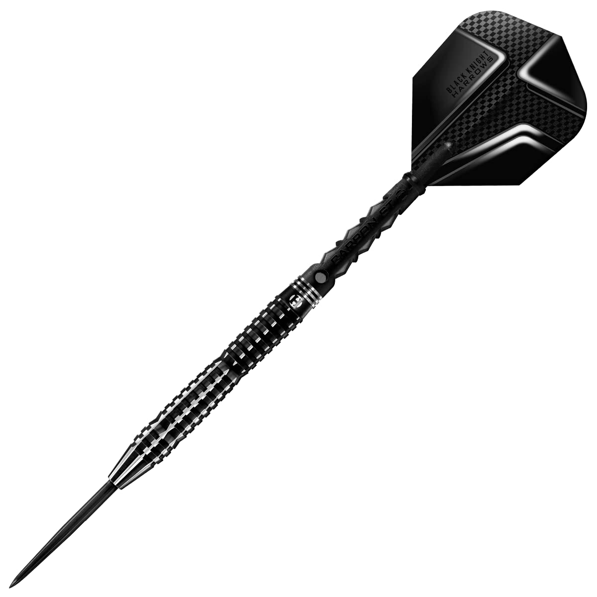 Harrows Black Knight 90% Tungsten Steel Tip Darts Set, 21g - 26g - Includes Black Carbon ST Midi Shafts & Micron Black Knight Flights