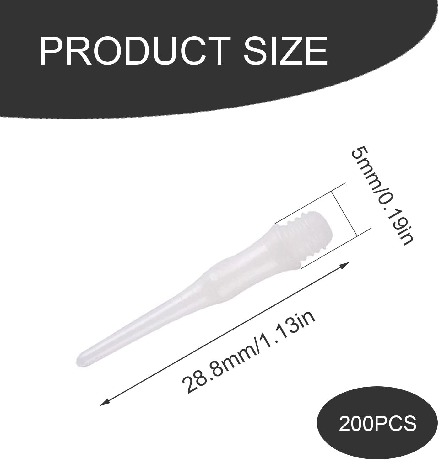 200 Soft Dart Tips - 2BA Thread Compatible, High-Impact White Plastic Dart Points for Electronic Dartboards