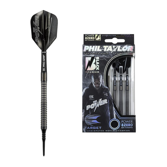 Target Darts Phil Taylor Power 8-Zero Black P8Z3 80% Tungsten Soft Tip Darts Set