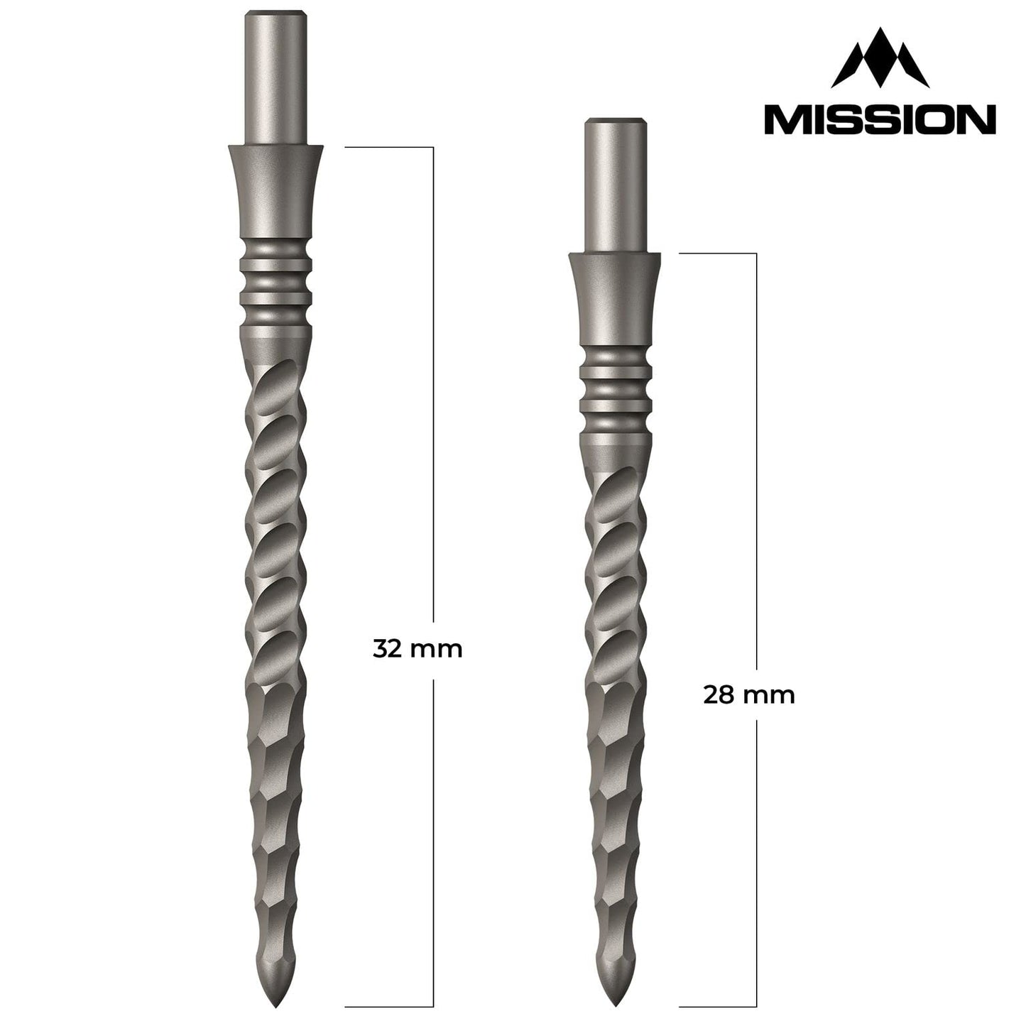 Mission Darts Sniper Steel Tip Replacement Dart Points with Lunar Complete Section Grooving, Multiple Lengths and Colours