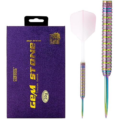CUESOUL PINK/BLUE/GREEN GEM STONE 21g/22g Steel Tip 90% Tungsten Dart Set with Uniformity Titanium Coated and Gradient Color ROST Flights
