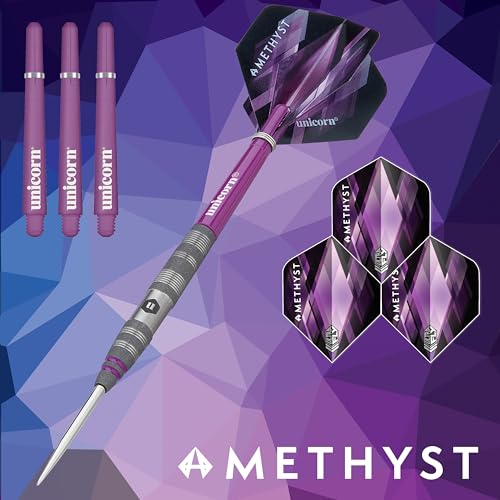 Unicorn Darts Set | Amethyst 90% Natural Tungsten Gripper Finish Barrels with Purple Accents & Laser Etched U Logo Hallmark | Steel Tip | 19 g, 20 g, 21 g, 22 g, 23g or 24 g