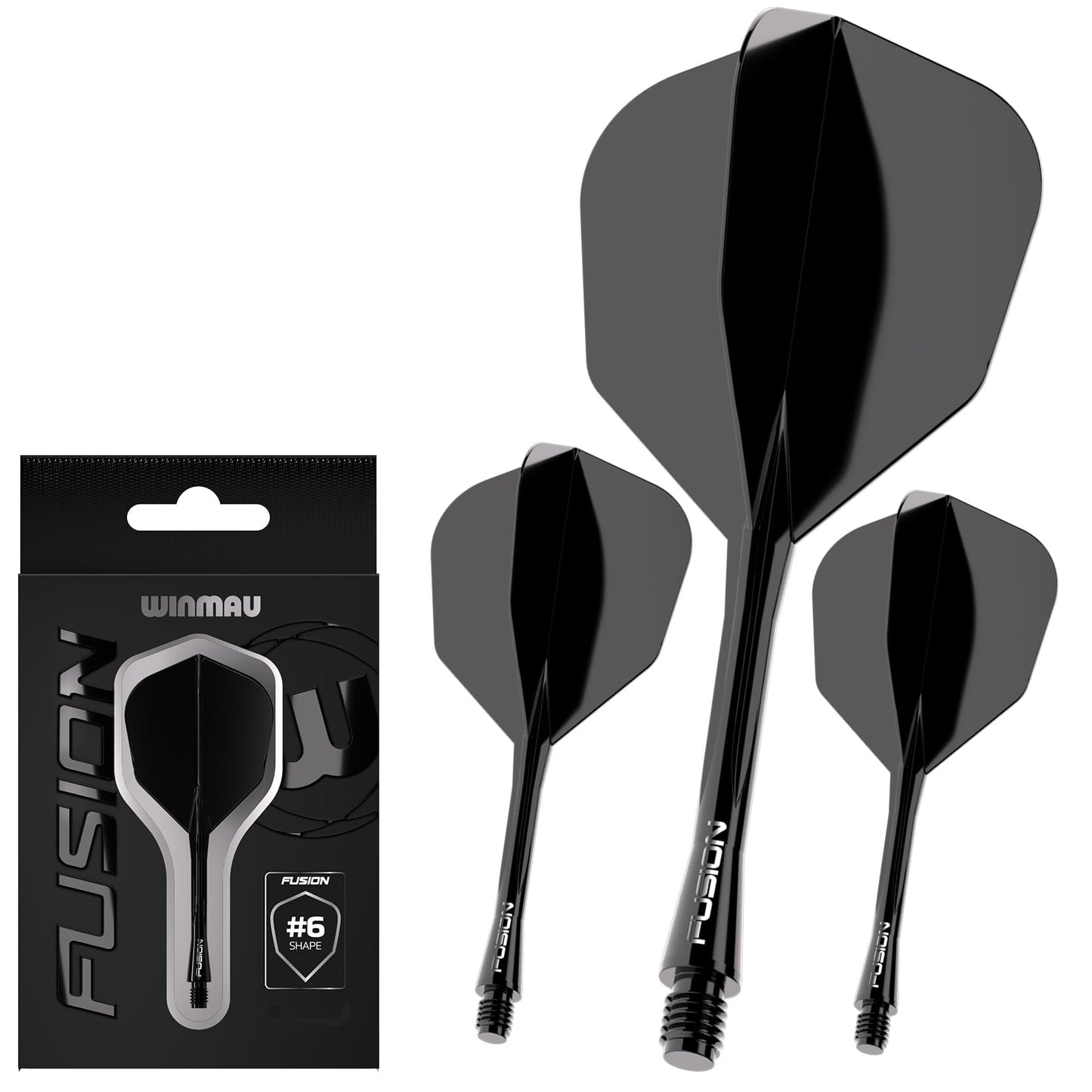 WINMAU Darts Fusion Integrated Flight & Shaft System - No.6 Shape and Design - Available in Short, Intermediate & Medium - Black, Yellow and Clear