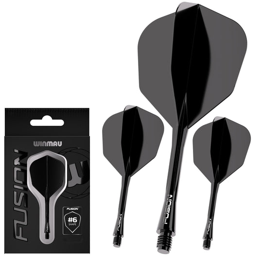 WINMAU Darts Fusion Integrated Flight & Shaft System - No.6 Shape and Design - Available in Short, Intermediate & Medium - Black, Yellow and Clear