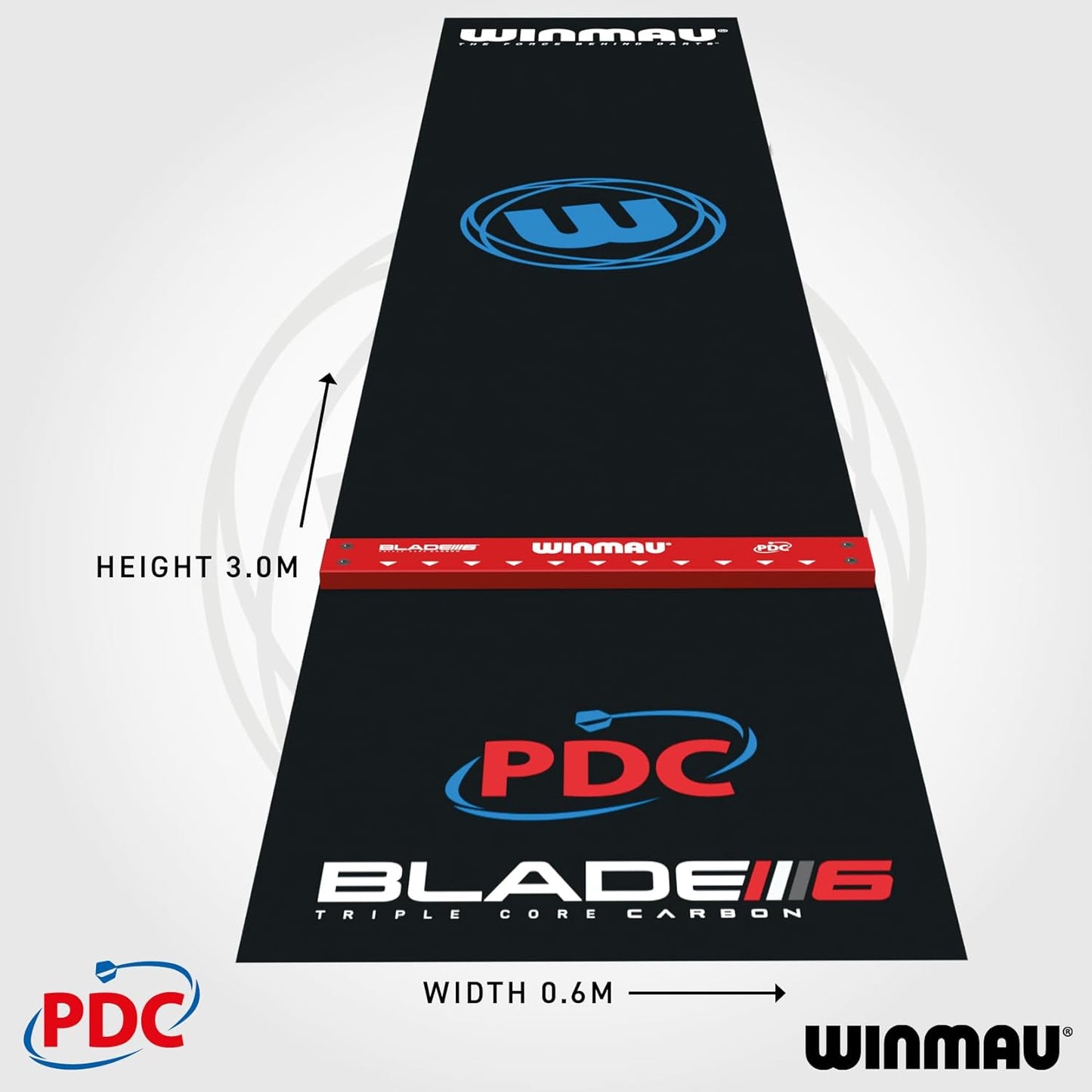 WINMAU Darts Mat - Pro Zone Precision PVC Dart Mat with Raised Integrated Oche Line for Steel Tip - Floor Protection for Dart Board