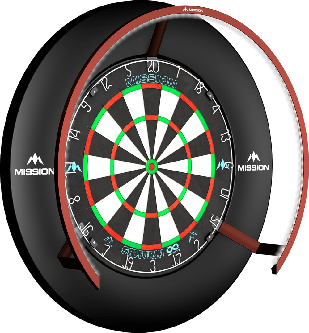 Mission Darts Torus 270 | Dart Board LED Lighting System with Easy Access to Dartboard Area for Unrestricted Play, Sand Blasted Black, Red, Blue, Green, Purple, Bronze and Silver Colours
