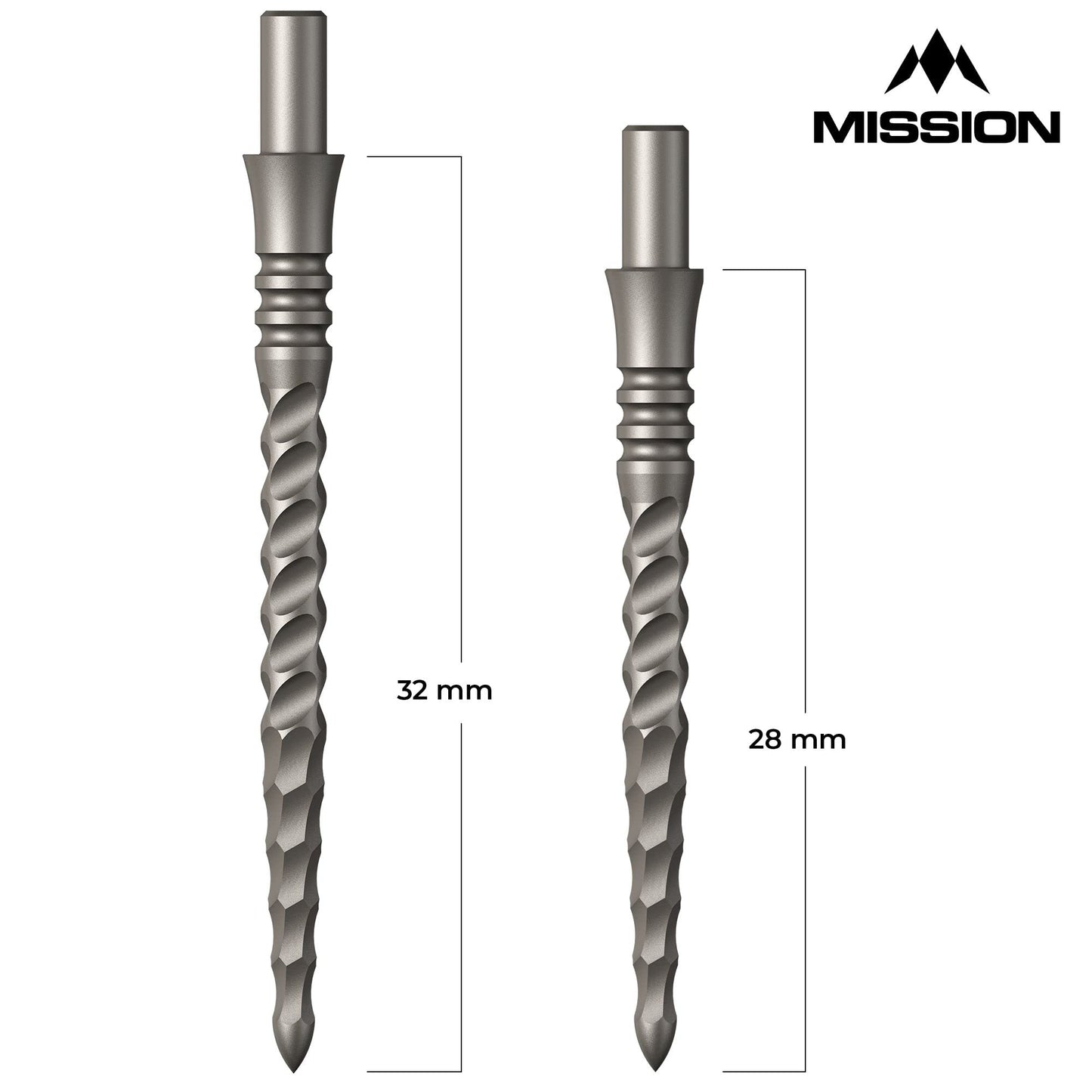 Mission Darts Sniper Steel Tip Replacement Dart Points with Lunar Complete Section Grooving, Multiple Lengths and Colours