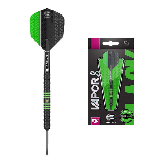 Target Darts Vapor 8 Black Green 80% Tungsten Swiss Point Steel Tip Darts Set