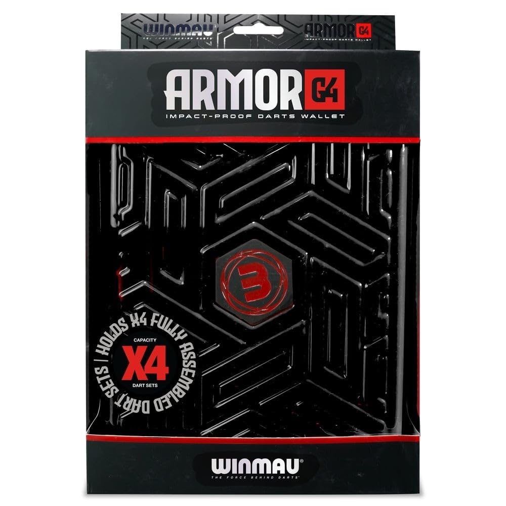 WINMAU Armor G2 Darts Wallet - Red Darts Case Holds Fully Assembled Darts and Accessories - Impact Proof, Ultra-Durable and Secure