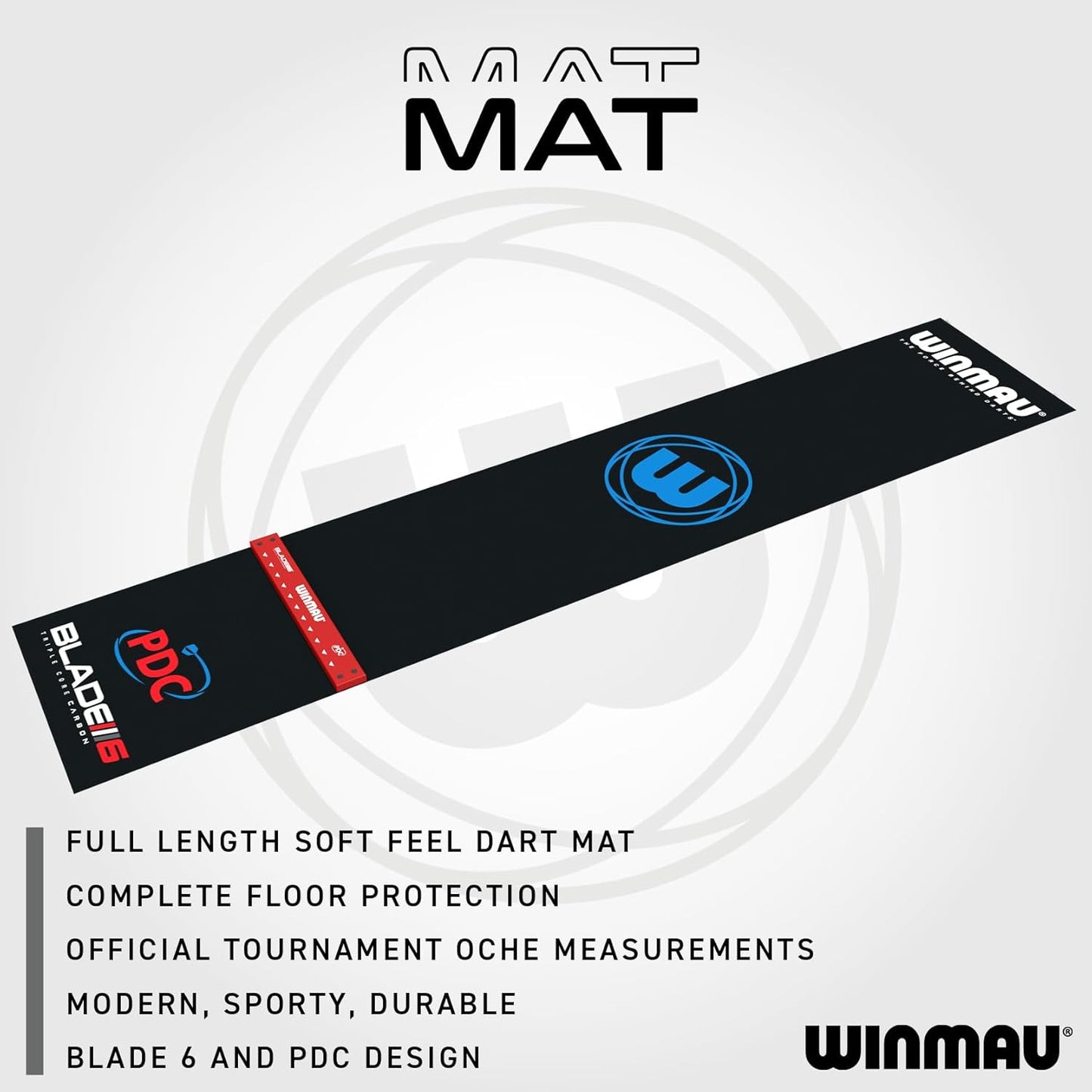 WINMAU Darts Mat - Pro Zone Precision PVC Dart Mat with Raised Integrated Oche Line for Steel Tip - Floor Protection for Dart Board