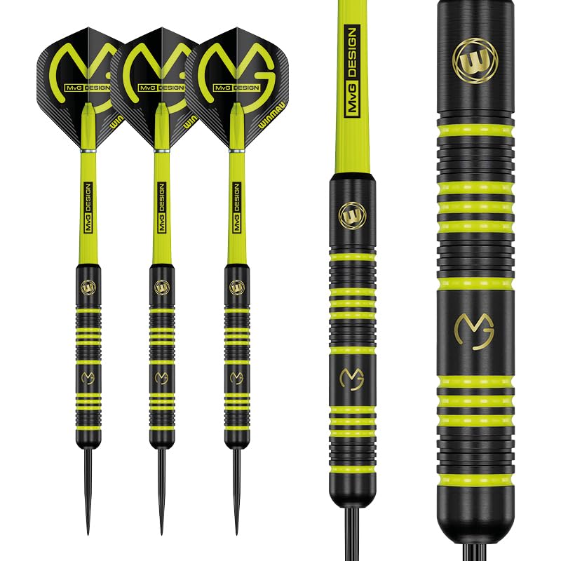 WINMAU Michael Van Gerwen MvG Ambition Professional Brass Darts Set with Flights and Shafts Available in Steeltip and Softip