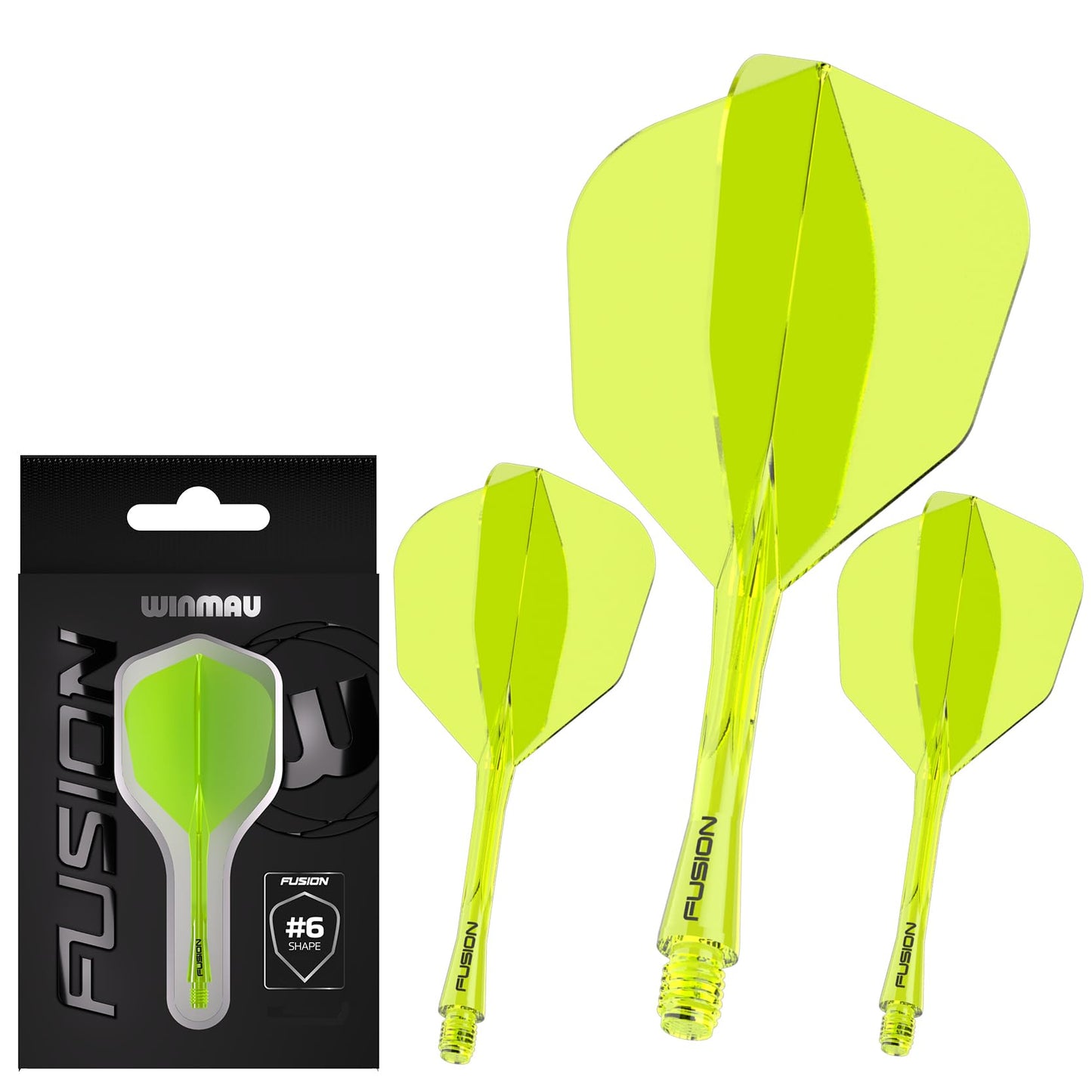 WINMAU Darts Fusion Integrated Flight & Shaft System - No.6 Shape and Design - Available in Short, Intermediate & Medium - Black, Yellow and Clear