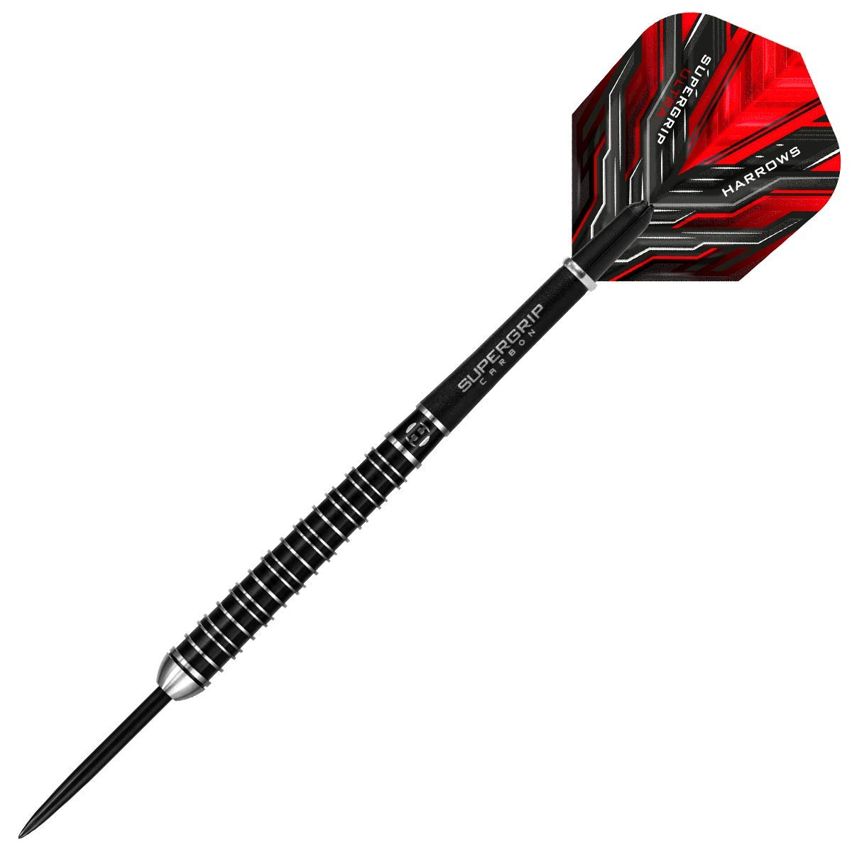 Harrows SUPERGRIP ULTRA 90% Tungsten Steel Tip Darts Set. Available in 21g, 22g, 23g, 24g, 25g, 26g, 28g & 30g - Includes Supergrip Carbon Shafts, Supergrip Flights & Travel Case