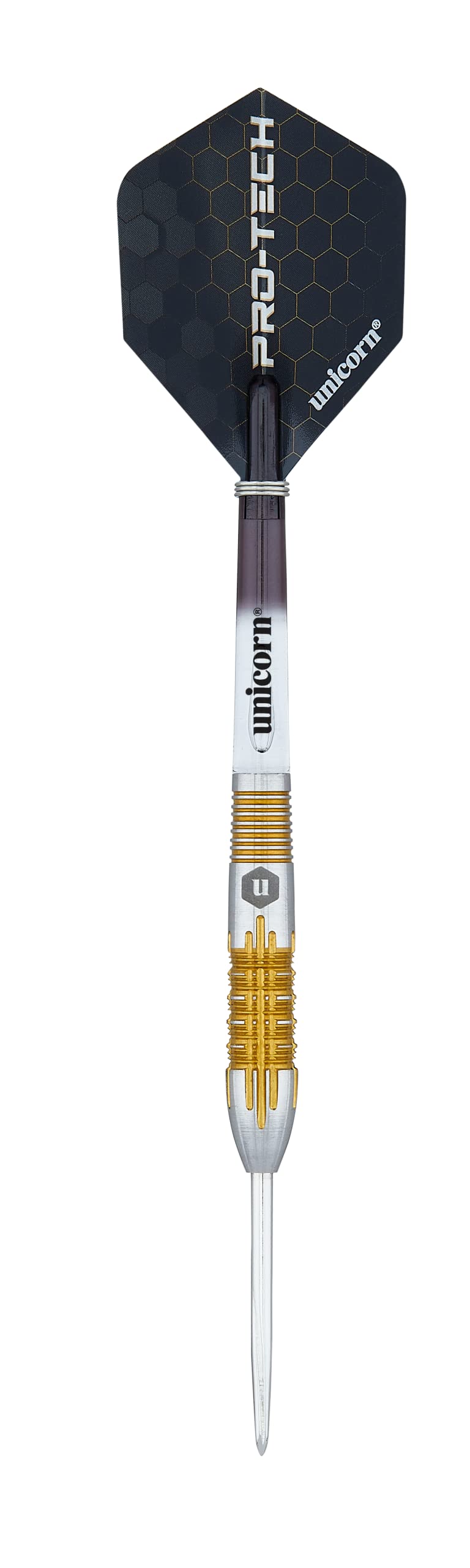 Unicorn Steel Tip Darts Set | Pro-Tech Style 1 | 90% Natural Tungsten Barrels with Golden Accents & Volute Points | 24 g