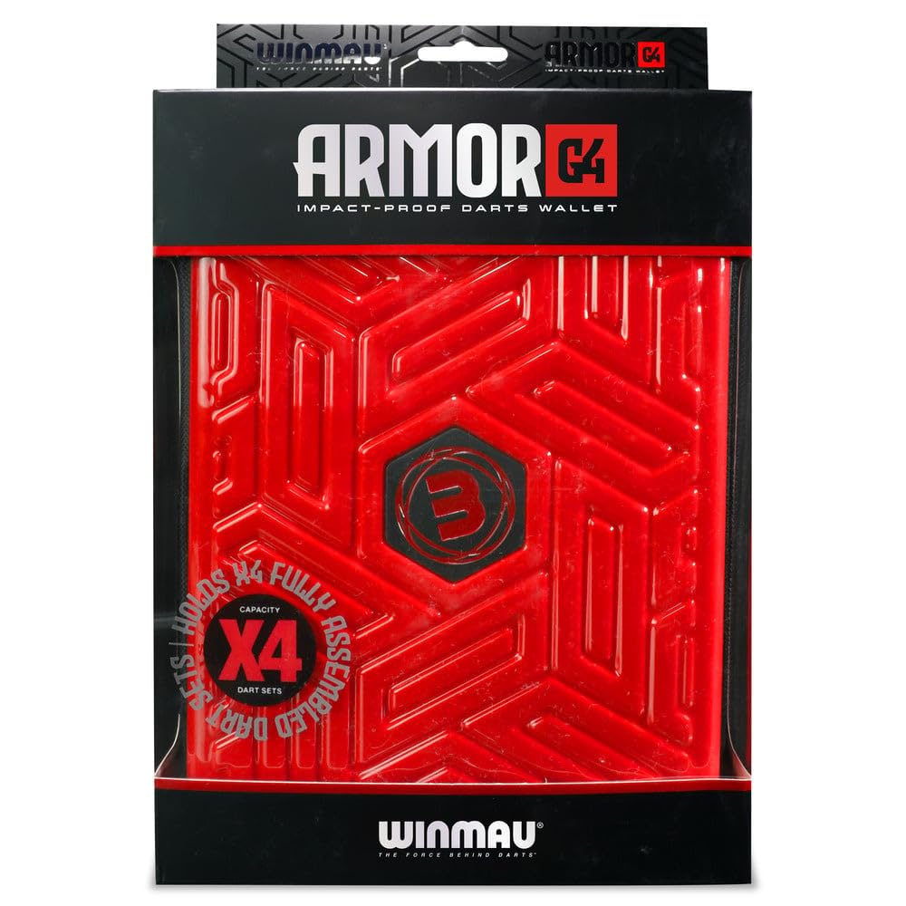 WINMAU Armor G2 Darts Wallet - Red Darts Case Holds Fully Assembled Darts and Accessories - Impact Proof, Ultra-Durable and Secure