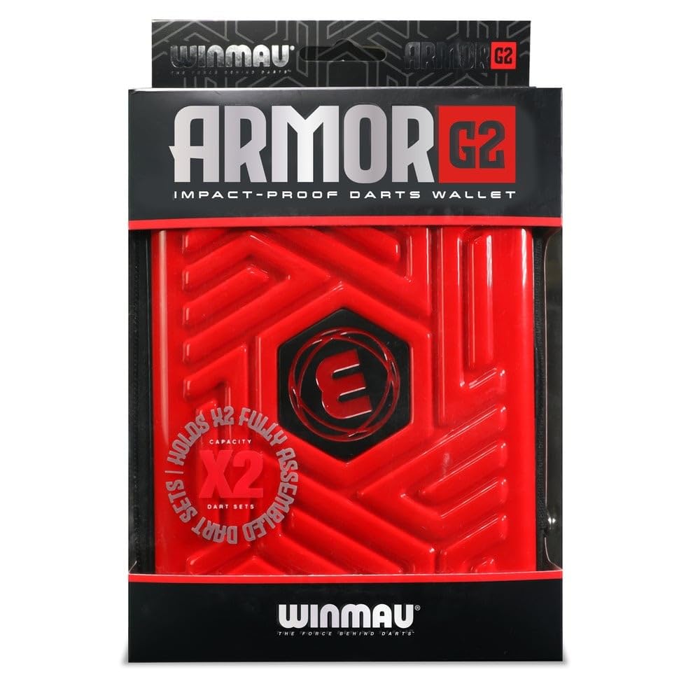 WINMAU Armor G2 Darts Wallet - Red Darts Case Holds Fully Assembled Darts and Accessories - Impact Proof, Ultra-Durable and Secure