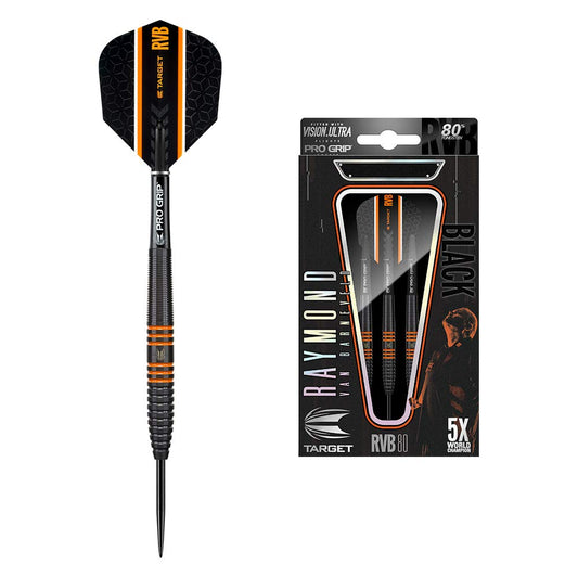 Target Darts Raymond van Barneveld RVB 80 Black 80% Tungsten Steel Tip Darts Set