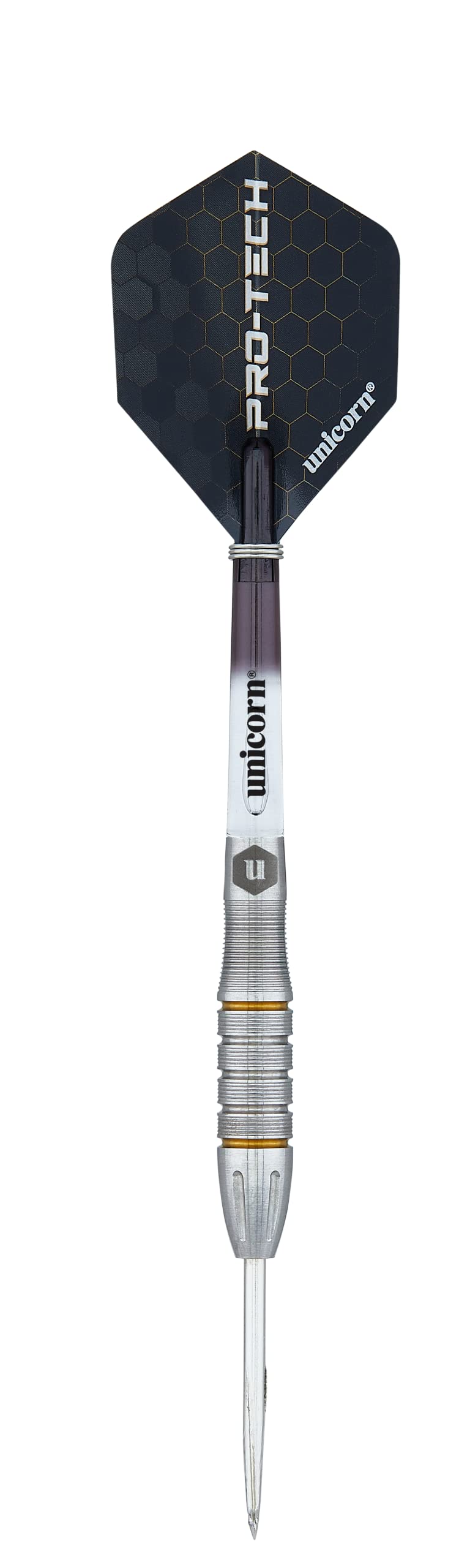 Unicorn Steel Tip Darts Set | Pro-Tech Style 1 | 90% Natural Tungsten Barrels with Golden Accents & Volute Points | 24 g