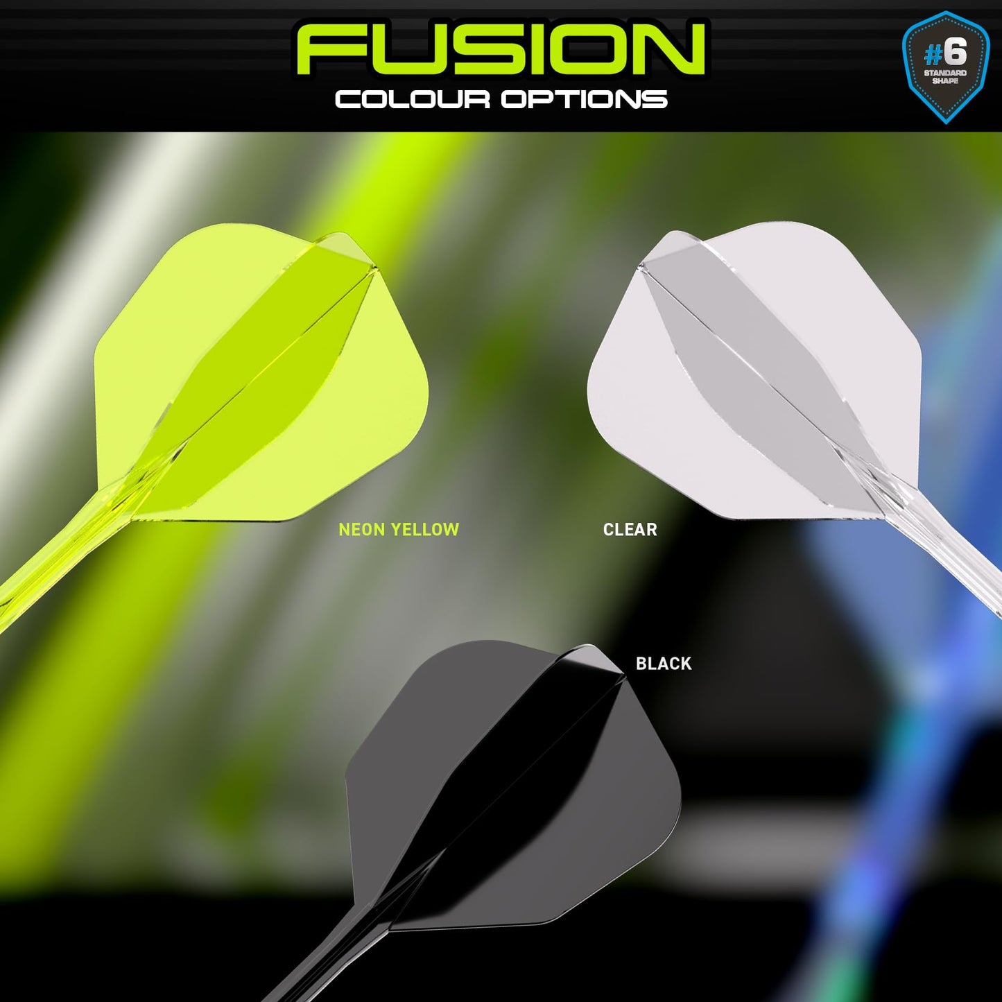 WINMAU Darts Fusion Integrated Flight & Shaft System - No.6 Shape and Design - Available in Short, Intermediate & Medium - Black, Yellow and Clear