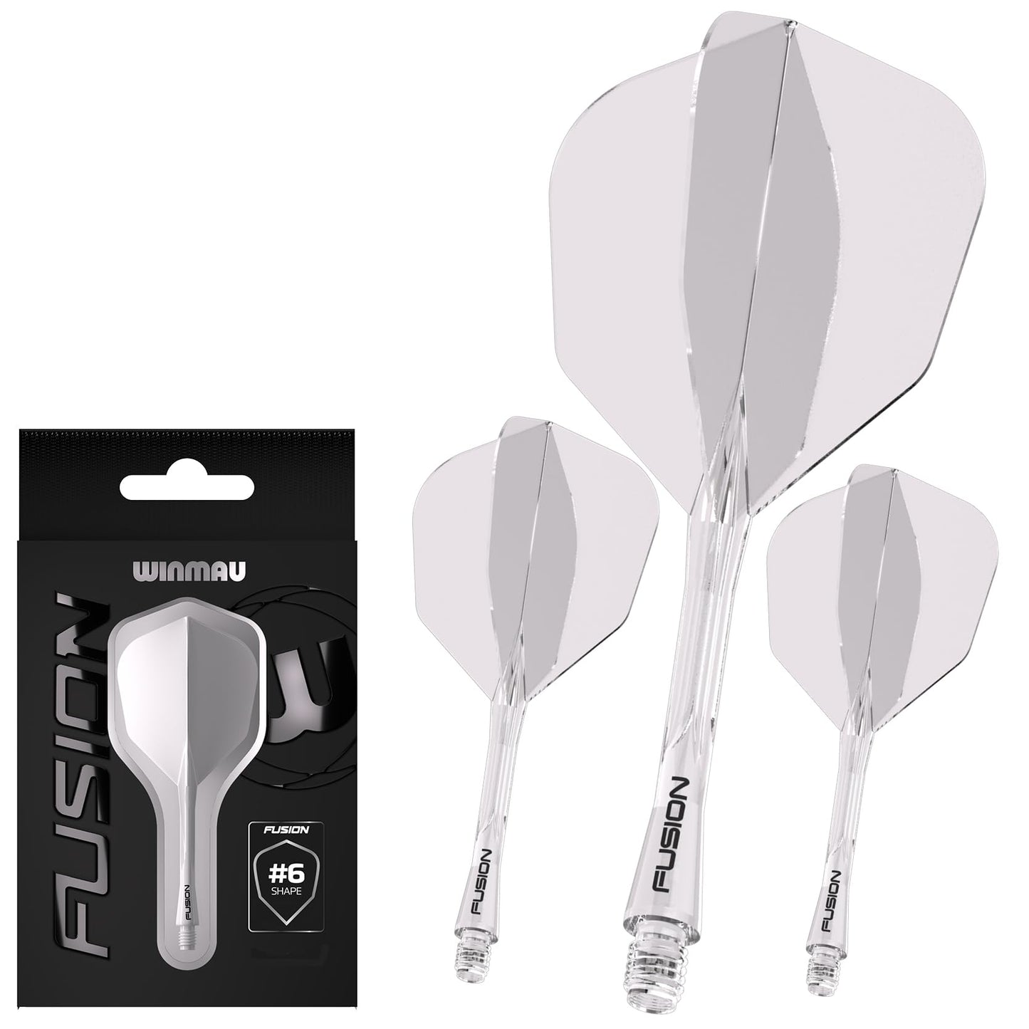WINMAU Darts Fusion Integrated Flight & Shaft System - No.6 Shape and Design - Available in Short, Intermediate & Medium - Black, Yellow and Clear