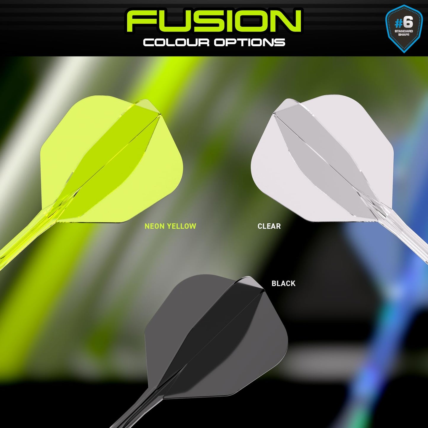 WINMAU Darts Fusion Integrated Flight & Shaft System - No.6 Shape and Design - Available in Short, Intermediate & Medium - Black, Yellow and Clear