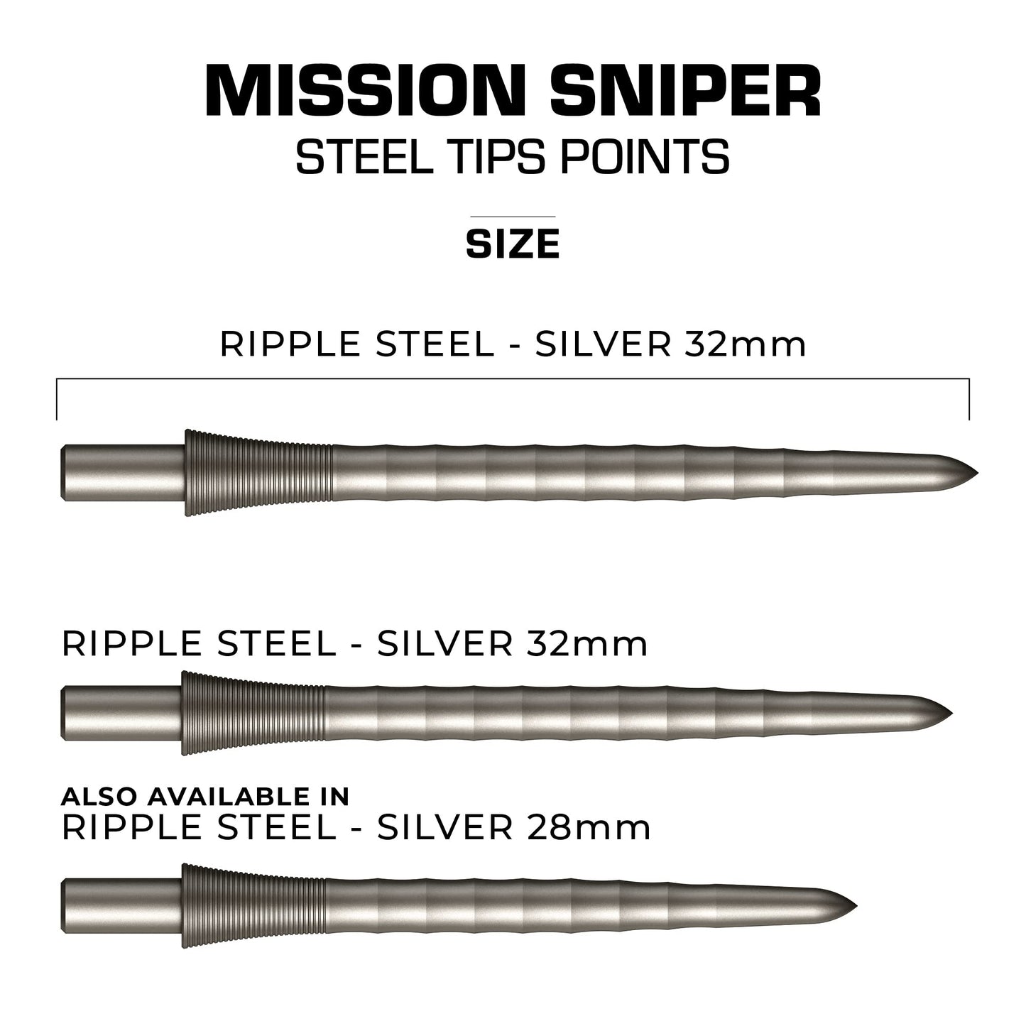 Mission Darts Sniper Points Ripple | Steel Tip Replacement Points | Multiple Colours and sizes