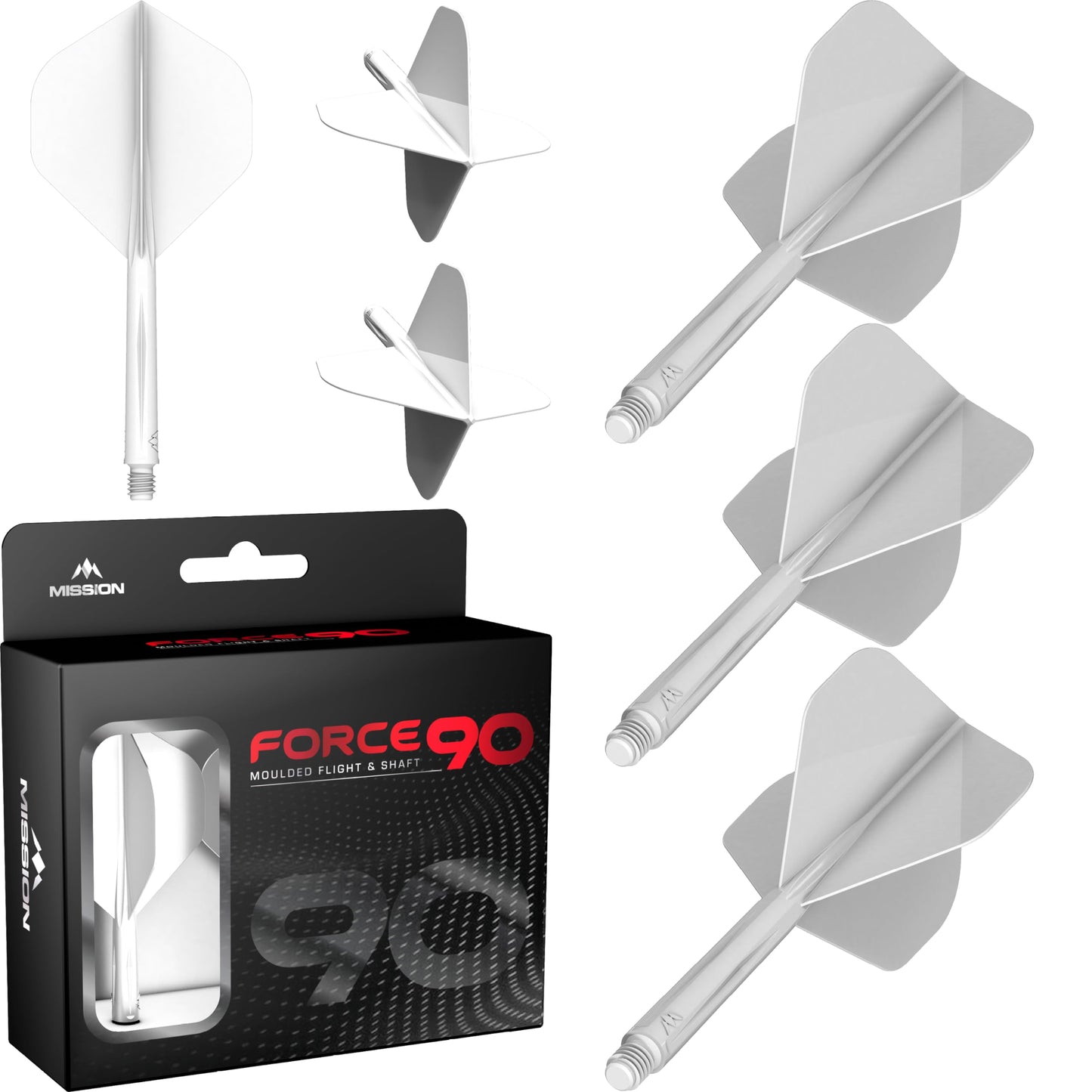 Mission Darts Force 90 | Integrated Precision Moulded Dart Flight And Shaft System, Pack of 3 Professional Durable 2-In-1 Combined Dart Flights And Stems | Standard No.2