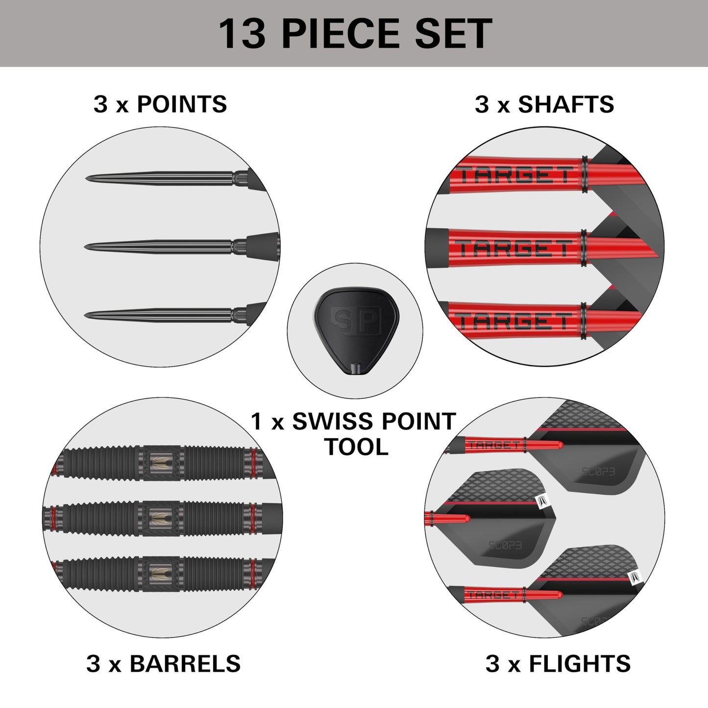 TARGET Darts Scope Steel Tip Swiss Point Darts, 90% Tungsten Dart Set | Steel Tip Dart, Red & Black Darts, Professional Dart Set with Swiss Points & Tool | Barrel 01/02/03/04 –21G/22G/23G/24G/25G