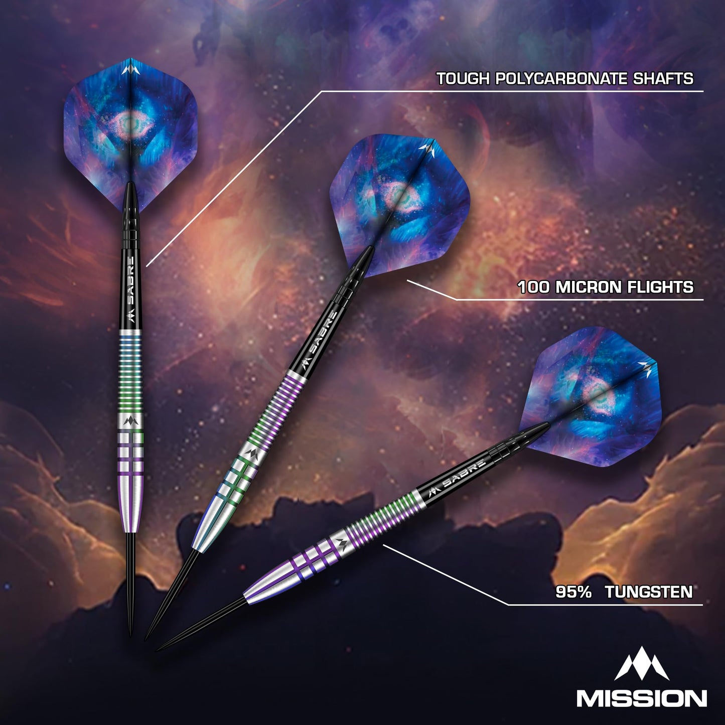 Mission | Celestial Darts | Steel Tip Darts Set | 95% Tungsten Barrel | Coral PVD | Includes Dart Flights and Stems | Available in Multiple Weights.