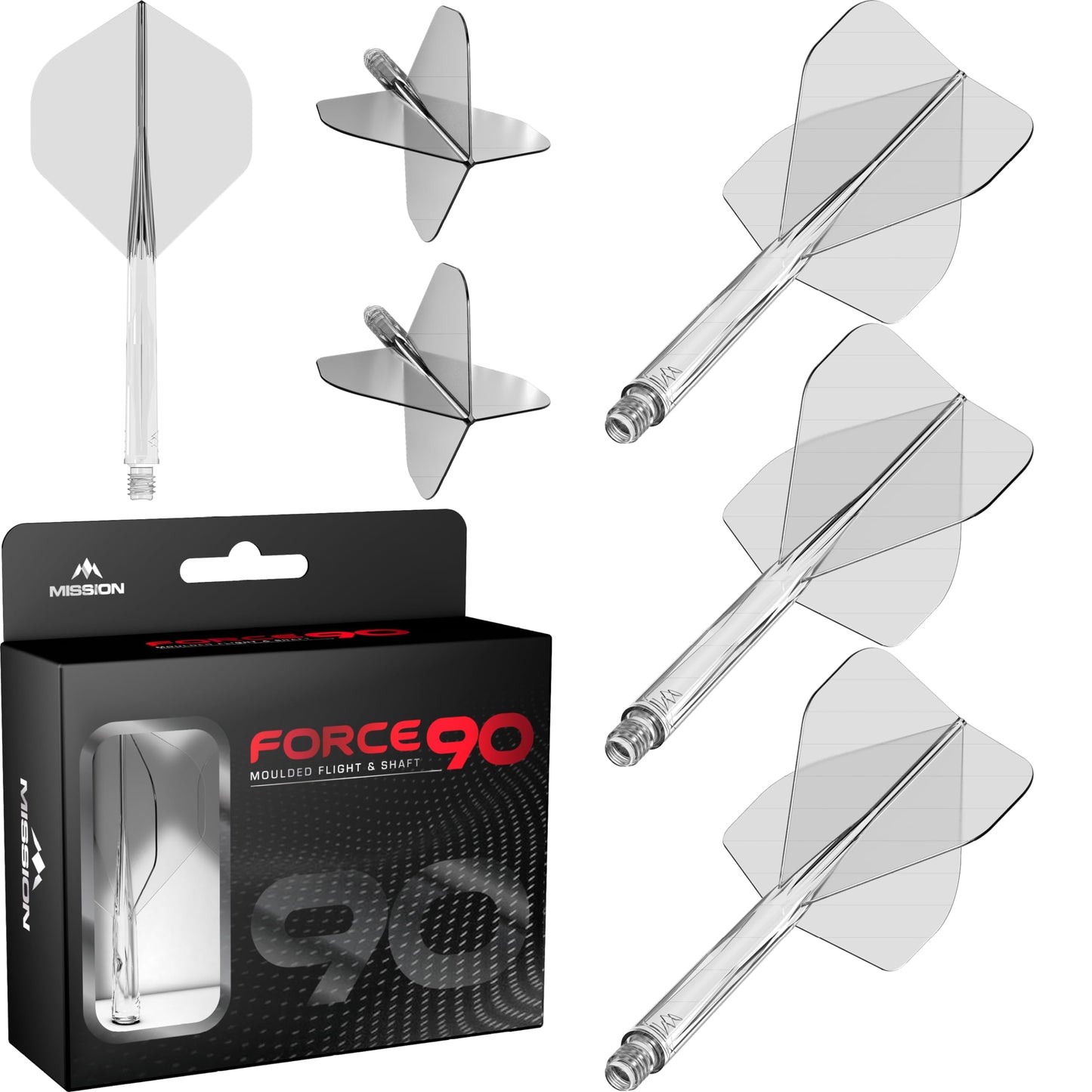 Mission Darts Force 90 | Integrated Precision Moulded Dart Flight And Shaft System, Pack of 3 Professional Durable 2-In-1 Combined Dart Flights And Stems | Standard No.2